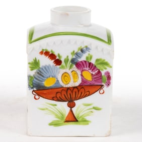 CONTINENTAL ENAMEL-DECORATED PORCELAIN TEA CANISTER / CADDY