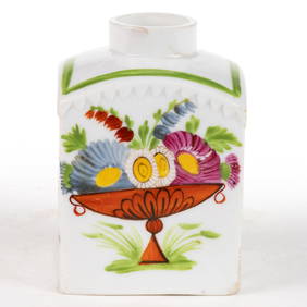 CONTINENTAL ENAMEL-DECORATED PORCELAIN TEA CANISTER / CADDY (1 of 3)