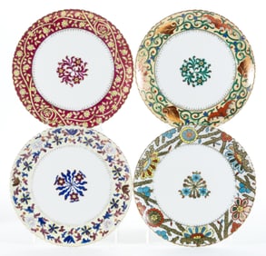 AUSTRIAN ROYAL VIENNA AESTHETIC MOVEMENT HAND-PAINTED PORCELAIN PLATES, LOT OF FOUR
