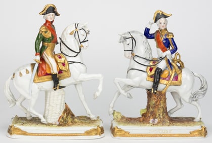 GERMAN SCHEIBE-ALSBACH PORCELAIN HAND-PAINTED NAPOLEONIC WAR MILITARY FIGURES, LOT OF TWO