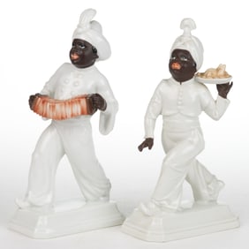 GERMAN ROSENTHAL PORCELAIN HAND-PAINTED BLACKAMOOR FIGURES, LOT OF TWO