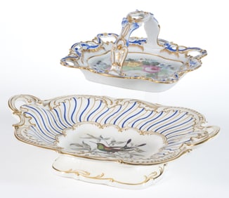 AUSTRIAN / GERMAN PORCELAIN HAND-PAINTED BASKETS, LOT OF TWO