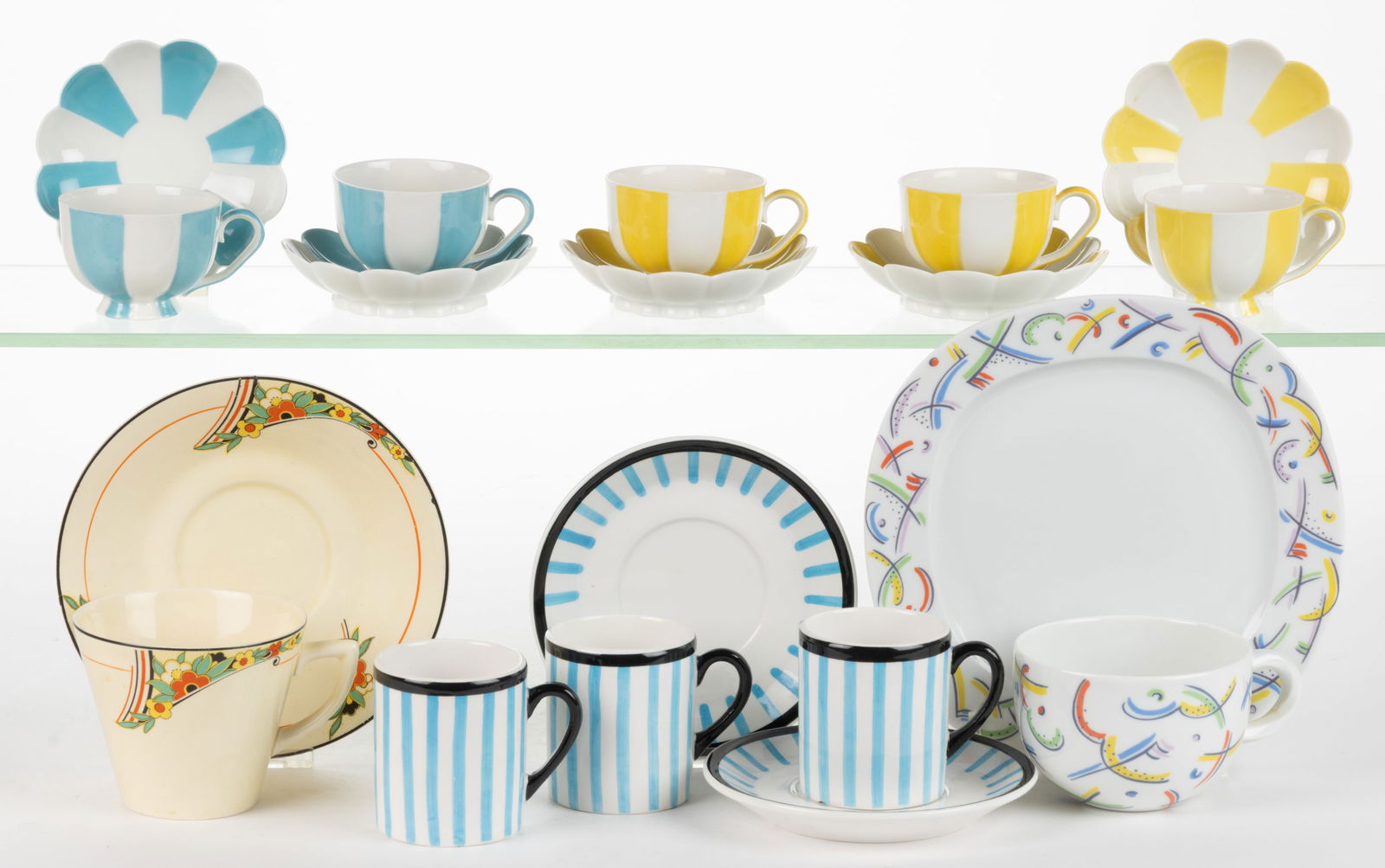 ASSORTED CERAMIC CUPS, SAUCERS, AND OTHER RELATED ARTICLES, LOT OF 19 (1 of 1)