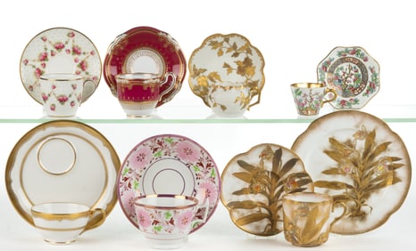 ENGLISH CERAMIC CUP AND SAUCER SETS, LOT OF SEVEN