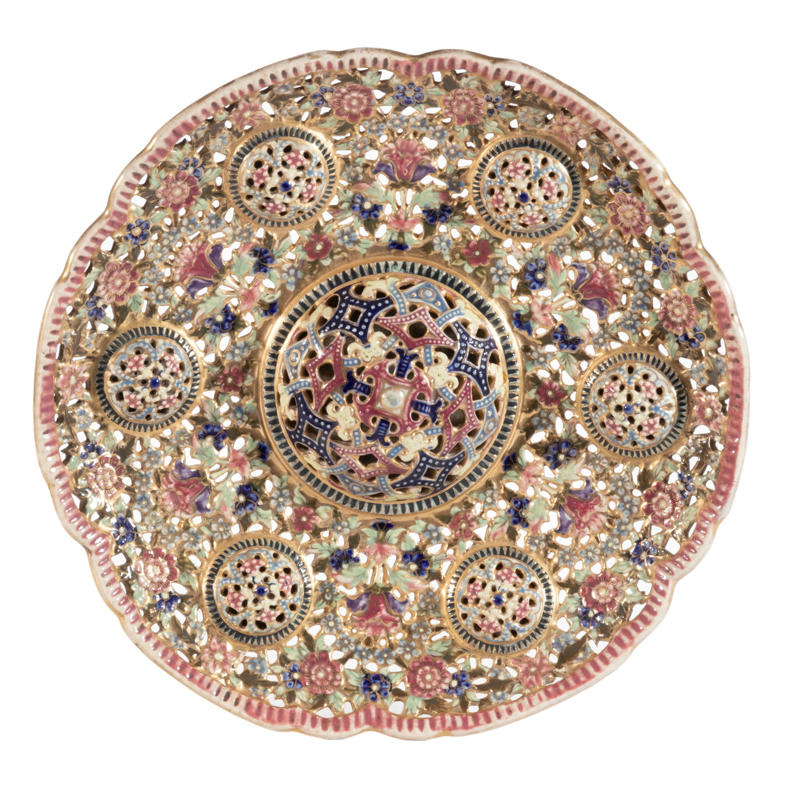 HUNGARIAN FISCHER J. BUDAPEST HAND-PAINTED CERAMIC RETICULATED CHARGER (1 of 3)
