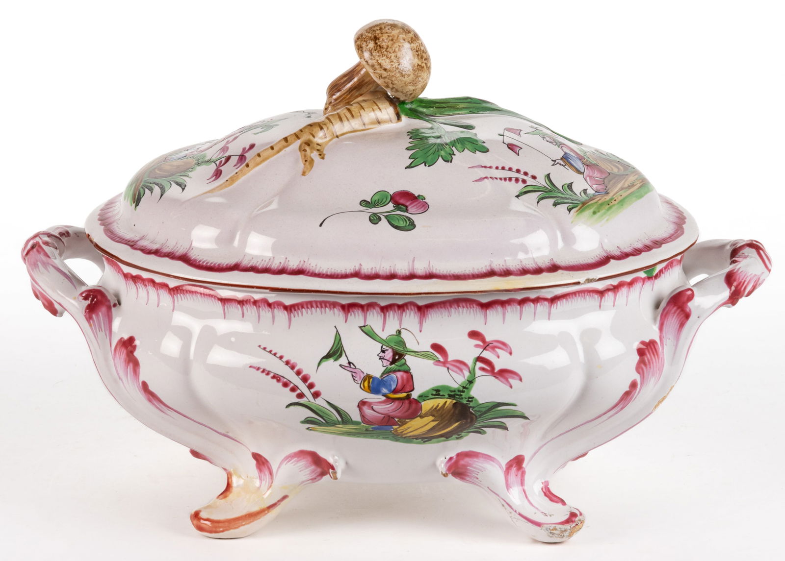 FRENCH FAIENCE TIN-GLAZED HAND-PAINTED CHINOISERIE EARTHENWARE COVERED TUREEN (1 of 3)