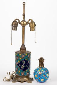 CONTINENTAL / FRENCH LONGWY-STYLE FAIENCE CERAMIC LAMPS, LOT OF TWO