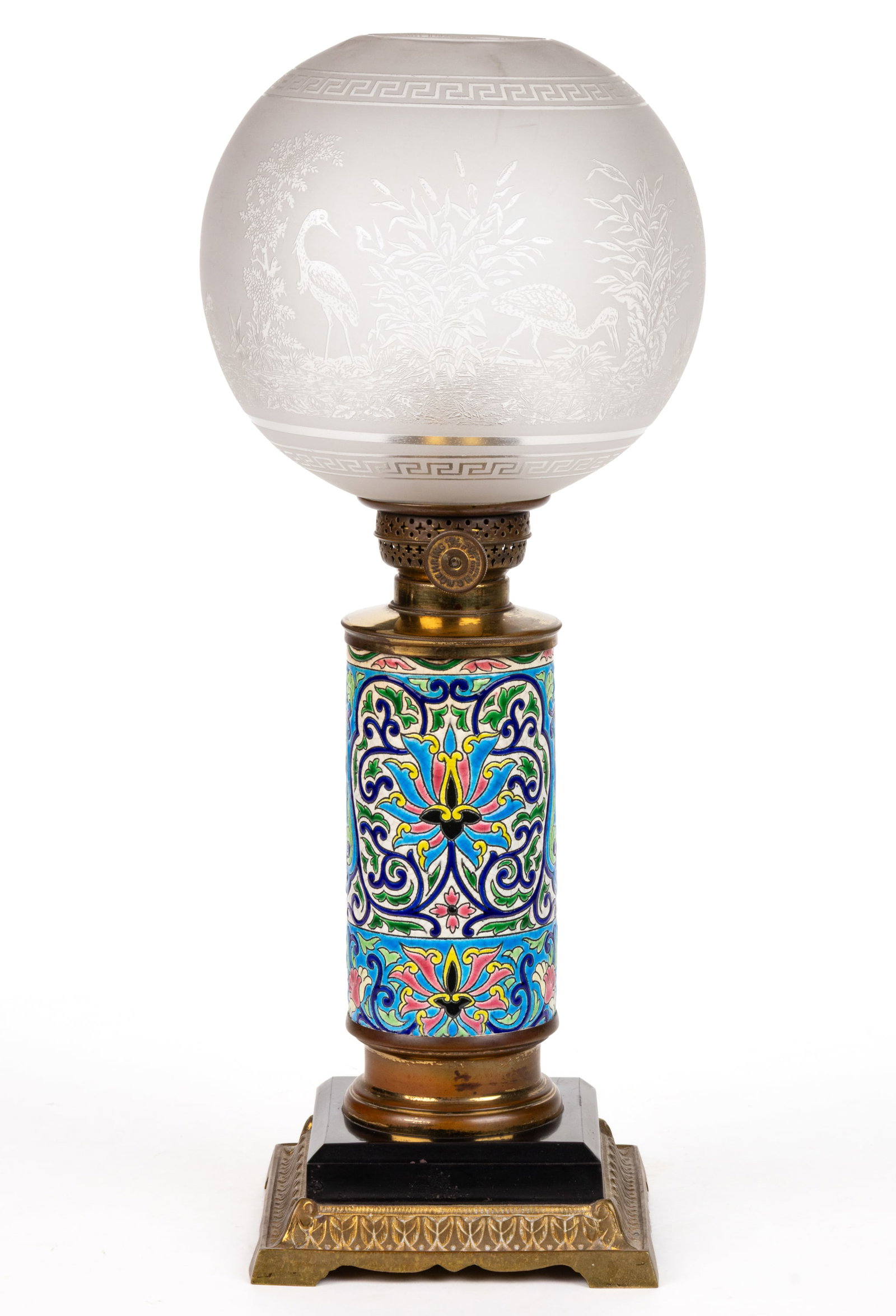 CONTINENTAL LONGWY-STYLE FAIENCE CERAMIC KEROSENE VASE LAMP (1 of 3)