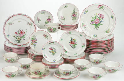 FRENCH LUNEVILLE FAIENCE OLD STRASBOURG CERAMIC TEA AND TABLE ARTICLES, LOT OF 62 (1 of 1)