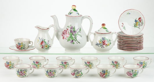 FRENCH LUNEVILLE FAIENCE OLD STRASBOURG EARTHENWARE 15-PIECE COFFEE SET
