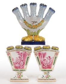 FRENCH AND ITALIAN HAND-PAINTED CERAMIC VASES, LOT OF THREE