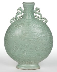 CHINESE EXPORT PORCELAIN CELADON MOON FLASK VASE