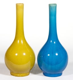 CHINESE MONOCHROME CERAMIC BOTTLE VASES, LOT OF TWO