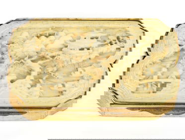 CHINESE GILT-BRASS AND CARVED BONE SNUFF BOX