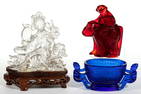 CHINESE CARVED ROCK CRYSTAL AND OTHER FIGURAL ARTICLES, LOT OF THREE