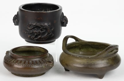 CHINESE BRONZE-TYPE CENSERS, LOT OF THREE