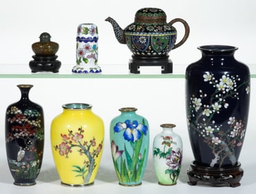 CHINESE / JAPANESE CLOISONNE ENAMEL VASES AND OTHER ARTICLES, LOT OF EIGHT
