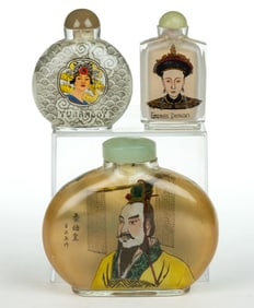 CHINESE REVERSE-PAINTED GLASS SNUFF BOTTLES, LOT OF THREE