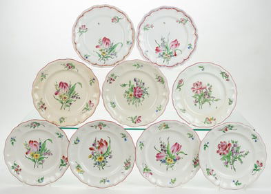 FRENCH LUNEVILLE FAIENCE OLD STRASBOURG CERAMIC PLATES, LOT OF NINE