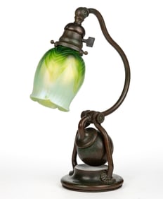 TIFFANY STUDIOS ADJUSTABLE BRONZE COUNTER-BALANCE ELECTRIC DESK LAMP