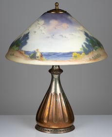 PAIRPOINT CORPORATION ELECTRIC TABLE LAMP WITH REVERSE PAINTED SHADE