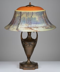 PAIRPOINT CORPORATION ELECTRIC TABLE LAMP WITH REVERSE PAINTED SHADE