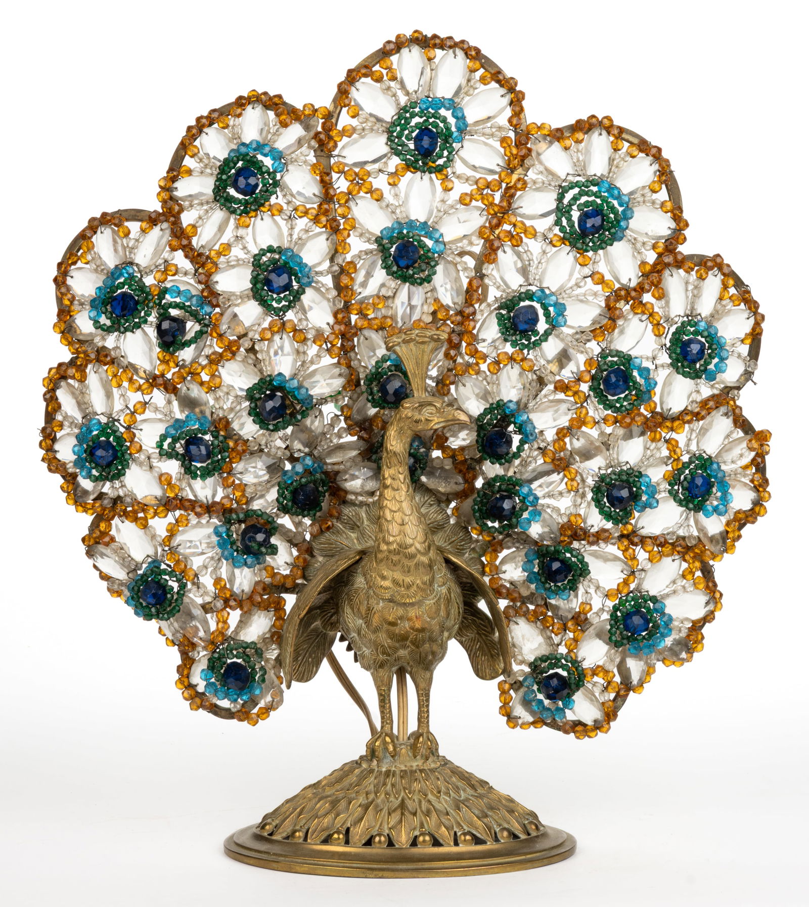 ART DECO CZECHOSLOVAKIA BRASS AND JEWELED FIGURAL PEACOCK ELECTRIC TABLE LAMP (1 of 3)
