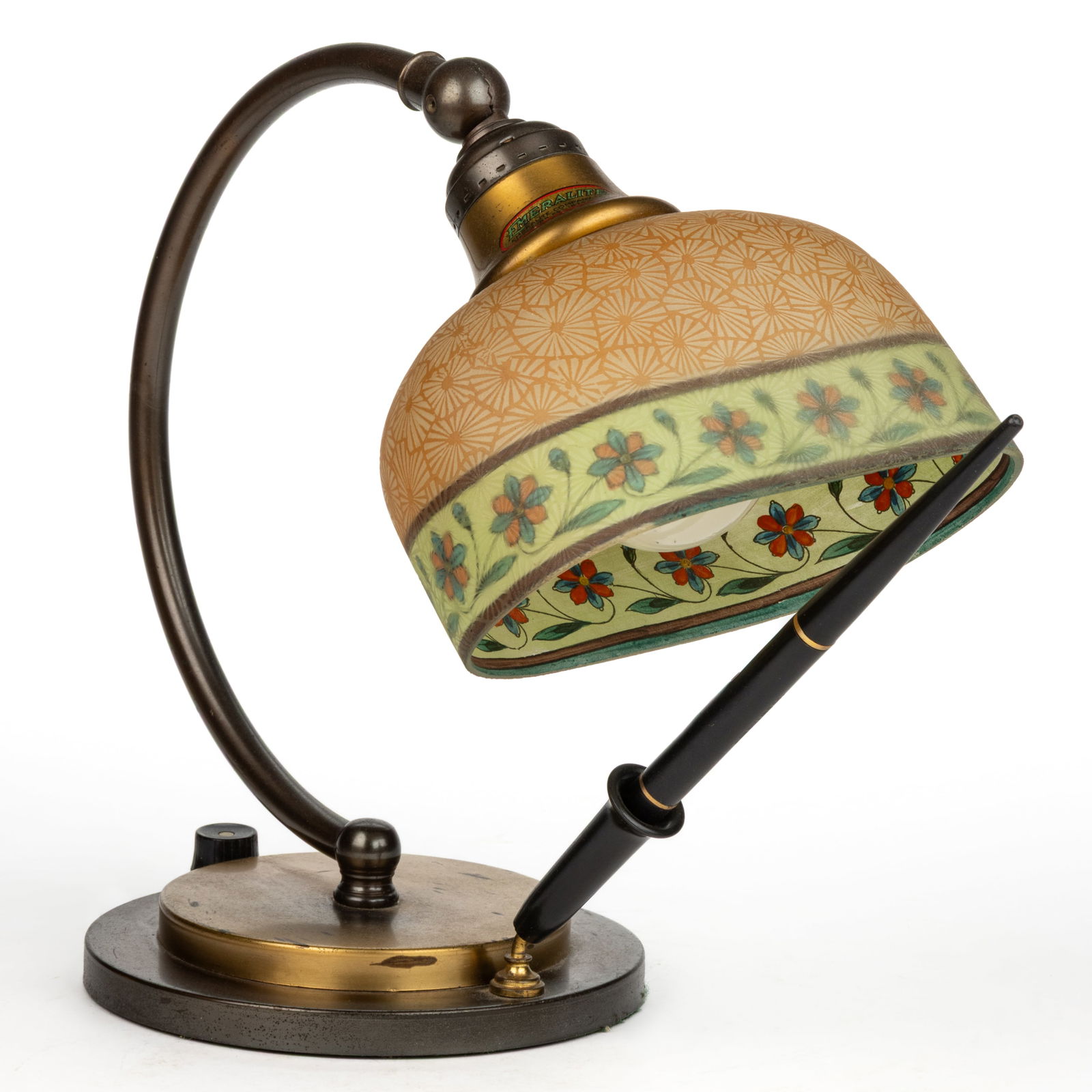 ELECTROLITE AND BELLOVA ELECTRIC DESK LAMP WITH REVERSE PAINTED SHADE (1 of 3)