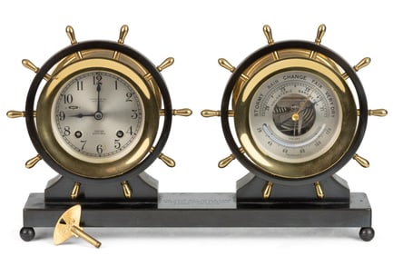 TIFFANY-RETAILED CHELSEA SHIP'S BELL PRESENTATION CLOCK WITH BAROMETER