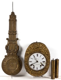 CONTINENTAL MORBIER STYLE EMBOSSED-BRASS WAG-ON-THE-WALL CLOCK