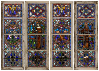 VERY FINE RELIGIOUS LEADED- AND STAINED-GLASS WINDOWS, SET OF FOUR