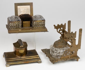 ASSORTED METAL INKWELLS / INK STANDS, LOT OF THREE