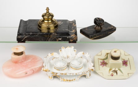 ASSORTED STONE AND CERAMIC INKWELLS / INK STANDS, LOT OF FOUR