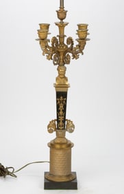 FRENCH CLASSICAL GILT- AND PATINATED-BRONZE CANDELABRUM