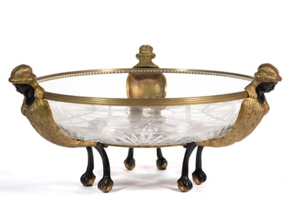 FRENCH EMPIRE-STYLE GILT-BRONZE AND CRYSTAL CENTER BOWL