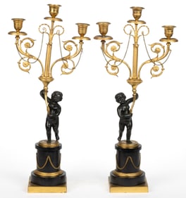 PAIR OF CONTINENTAL GILT-BRONZE / BRASS FIGURAL CANDELABRA