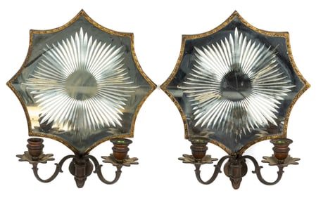 PAIR OF LIKELY FRENCH BRONZE MIRRORED CANDLE SCONCES
