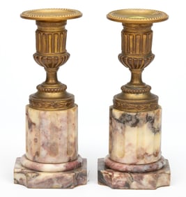 PAIR OF CONTINENTAL GILT-BRONZE AND MARBLE CANDLESTICKS