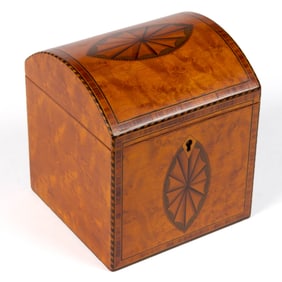 FINE ENGLISH GEORGIAN INLAID BIRD'S-EYE MAPLE TEA CADDY