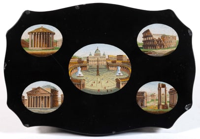 ITALIAN GRAND TOUR MICROMOSAIC PAPERWEIGHT / PLAQUE FEATURING VIEWS OF ROME