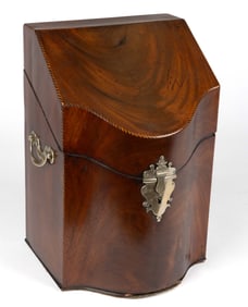 ENGLISH GEORGIAN PAKTONG-MOUNTED INLAID MAHOGANY KNIFE BOX