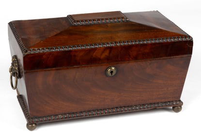 ENGLISH REGENCY SARCOPHAGUS-FORM MAHOGANY TEA CADDY
