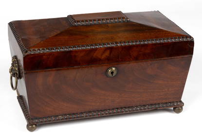 ENGLISH REGENCY SARCOPHAGUS-FORM MAHOGANY TEA CADDY (1 of 6)