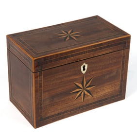 ENGLISH REGENCY INLAID MAHOGANY TEA CADDY
