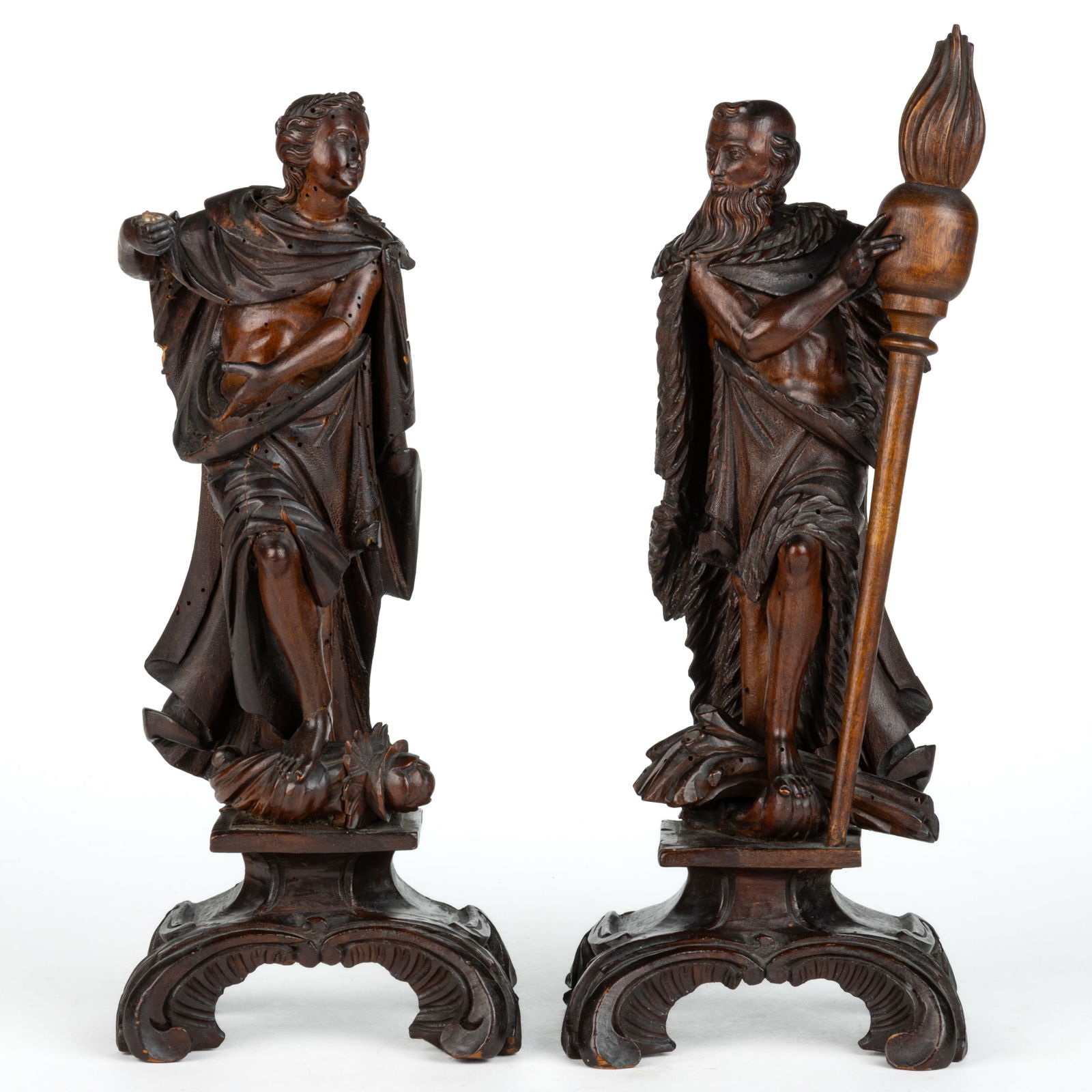 PAIR OF CONTINENTAL CLASSICAL CARVED WOODEN GRAND TOUR-STYLE FIGURES / STATUES (1 of 3)