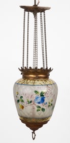 VICTORIAN DECORATED HONEYCOMB-OPTIC BRASS HANGING HALL LAMP