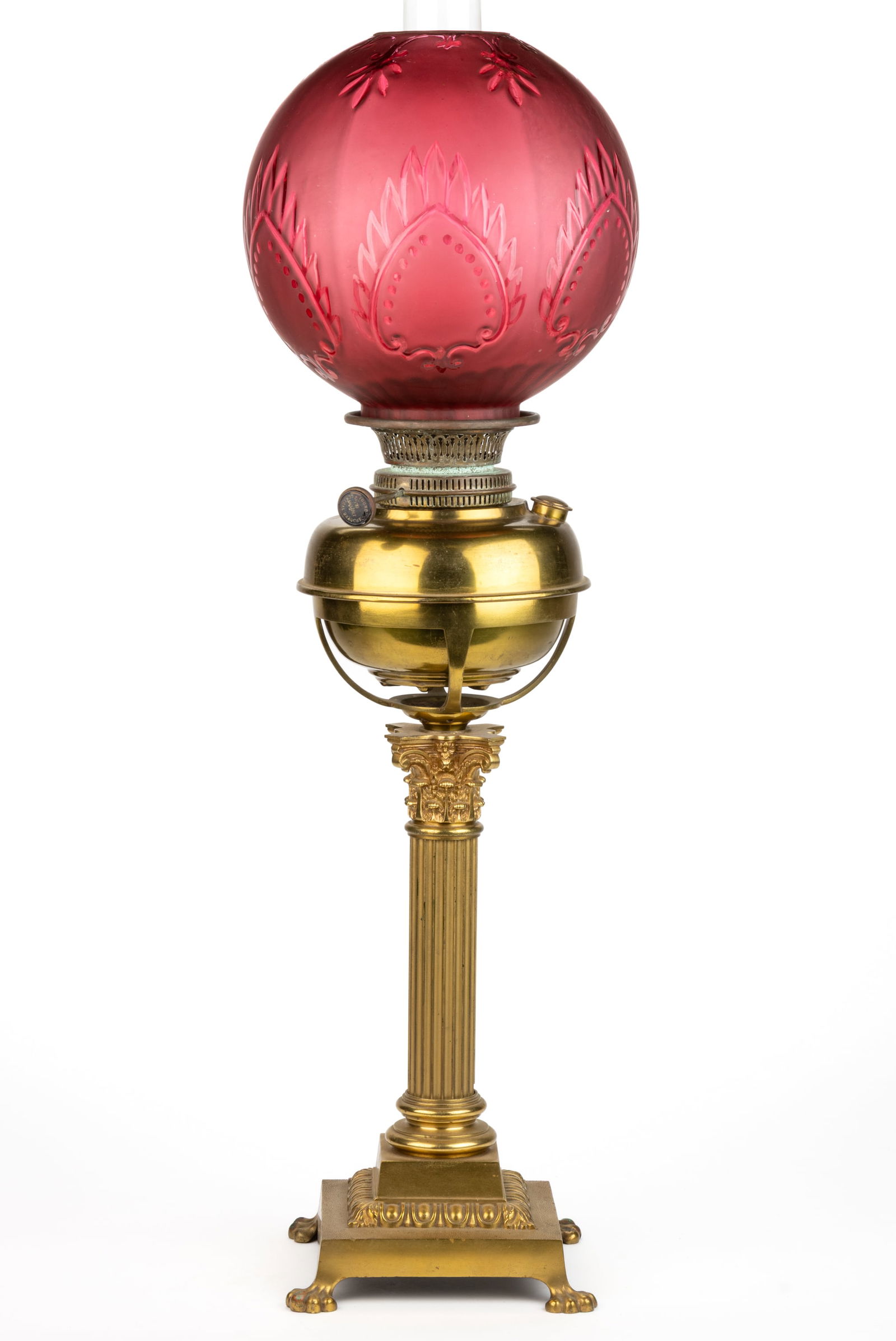 ENGLISH YOUNG'S PARAFFIN LIGHT & LAMP OIL CO. BRASS BANQUET LAMP (1 of 3)