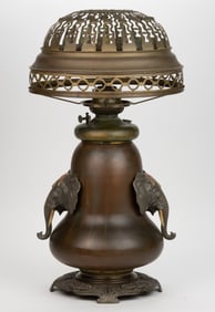 BRADLEY & HUBBARD METAL FIGURAL ELEPHANT KEROSENE STAND TABLE LAMP