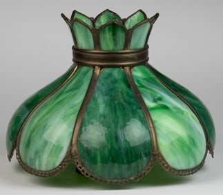 GREEN SLAG-GLASS LAMP SHADE