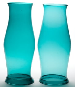 BLOWN COLORED GLASS HURRICANE SHADES, PAIR